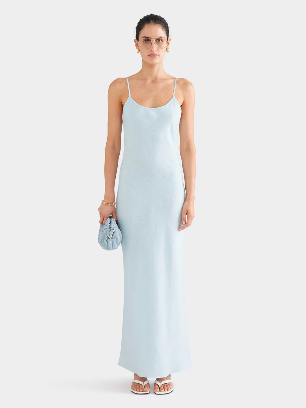 Venroy Linen Slip Dress Sky Blue - size S